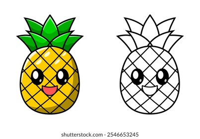 página de colorir abacaxi fruta vetor ilustração
