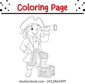 Coloring page pirate looking through binoculars