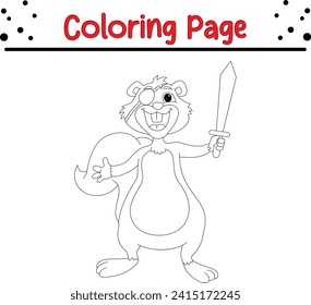 coloring page pirate squirrel holding sword