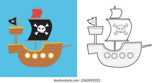 Coloring page the pirate treasure box. Educational printable coloring worksheet. Coloring activity for children. Vector outline coloring page kids.