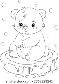 Coloring page a polar bear sits on a rock