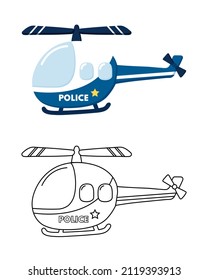 Coloring page of police helicopter. Kids illustration. Vector.