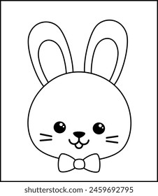 Coloring page. Portrait of boy bunny with bow tie. Black and white rabbit. Color me. Isolated vector illustration eps 10