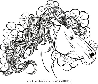 Coloring Page Portrait Horse Stock Vector (Royalty Free) 649788835 ...