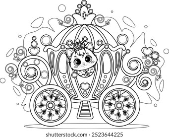 Coloring page. Prince Cat Inside Royal Carriage