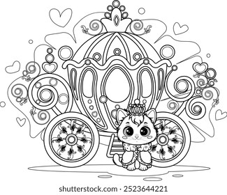 Coloring page. Prince Cat Next to Royal Carriage