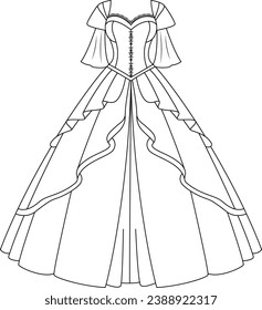 Coloring page of a princess dress for kids