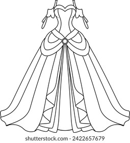 Coloring page of a princess dress for kids. Fashion illustration colouring book 