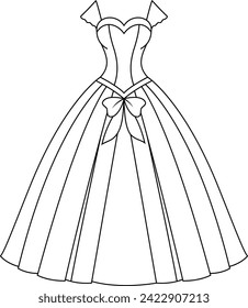 Coloring page of a princess dress for kids. Fashion illustration colouring book 