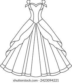 Coloring page of a princess dress for kids. Fashion illustration colouring book 