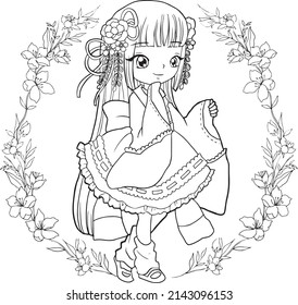 Coloring Page Princess Kawaii Style Cute Stock Vector (Royalty Free ...