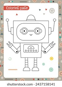 Coloring page printable for kids. Preschool drawing games for Activity book. Cute robot. Vector illustration.