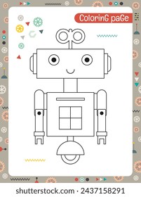 Coloring page printable for kids. Preschool drawing games. Cute robot. Vector illustration.