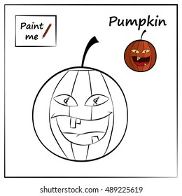 Coloring page with pumpkin. Educational for child. Paint me. Halloween paint pumpkin. Coloring cartoon book.