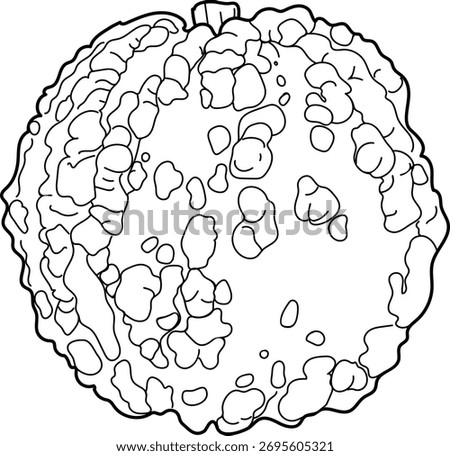 Coloring page with pumpkin with an unusual surface covered with warts