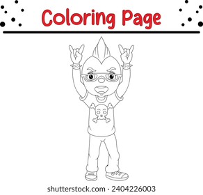 coloring page punk boy with mohawk sunglasses