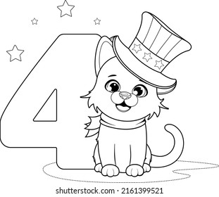 Coloring page. Puppy in a hat with the number 4