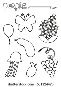 Coloring Page Purple Things Set Single Color Worksheets Balloon Grape Lilac