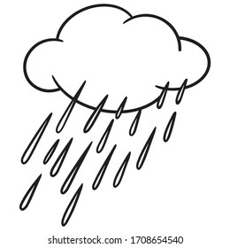 coloring page of a rain cloud. outline, comic.