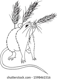 coloring page with rat and ears of wheat