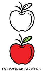 A coloring page of a red apple with a white background.