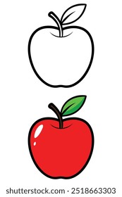 A coloring page of a red apple with a white background.