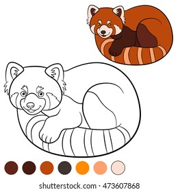 Coloring page: red panda. Little cute red panda with beautiful tail.