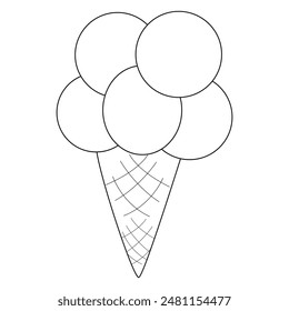 Dibujo para colorear con una ilustración refrescante muy simple de un cono de gofre con unas cucharadas de helado. Perfecto para niños, actividades de verano y proyectos creativos.