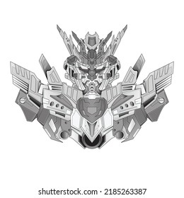 Coloring page Robot knight warrior in background, Perfect for book and tattoos