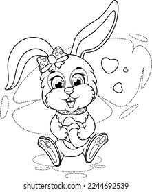 Coloring page with romantic bunny and hearts