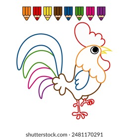 Coloring page of rooster vector illustration for children.
Coloring book for children