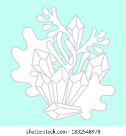 Coloring page with rystals and plants. Hand-drawn Doodle composition on a white background , Vector illustration