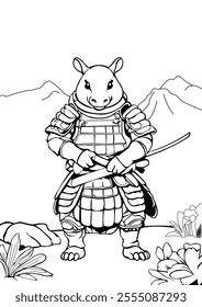 coloring page samurai animals line art consep