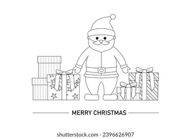 Coloring page Santa claus with gifts boxes