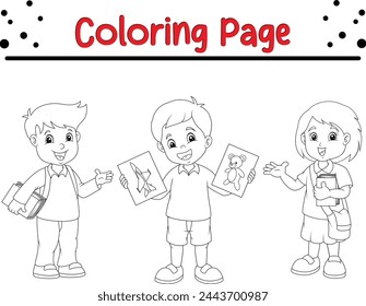  Coloring page school children with paper
