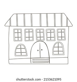 Coloring page with school on white background. Back to school black and white contour vector illustration for a coloring book.