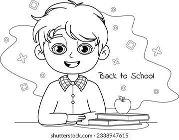 Coloring page. Schoolboy with Textbooks