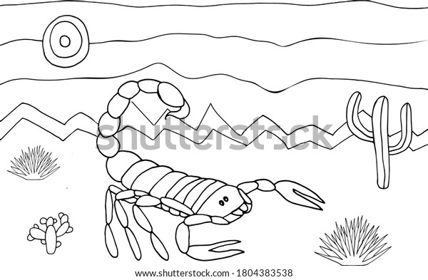 Download Coloring Page Scorpion Desert Landscape Cactus Stock Vector Royalty Free 1804383538