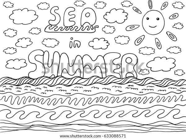 coloring page sea summer words hand stock vector royalty