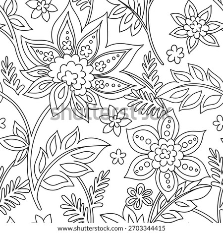Coloring page. Seamless pattern in oriental style. Vector print with a folk style floral ornament.
