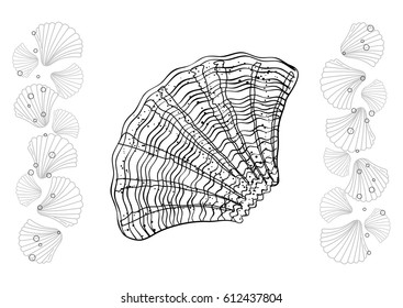 Coloring page seashell. Black and white vector illustration.