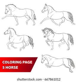 Coloring Page Set 5 Horses Stock Vector (Royalty Free) 667861012 ...