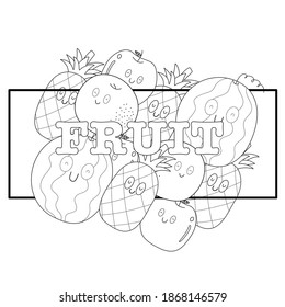 coloring page, set of cute fruit.