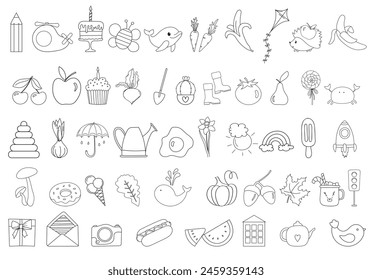 Coloring Page Set Features Simple Objects For Coloring, Suitable For Toddlers From 3 Years Old