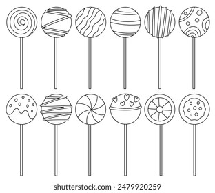 Coloring Page Set Features A Variety Of Lollipops For Both Adults And Children