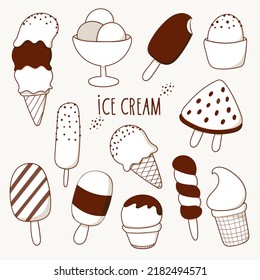 Coloring page with set of ice cream