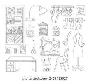 Coloring Page Set Of Sewing Items Is A Coloring Book For Adults And Children