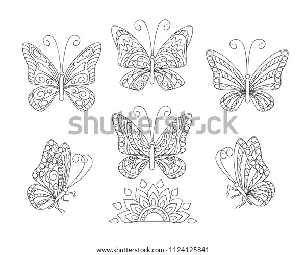 Download Coloring Page Set Six Butterflies Adult Stock Vector Royalty Free 1124125841