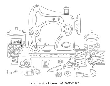 Coloring Page, Sewing Machine, Adult And Children'S Coloring Book Depict My Image