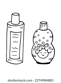 Coloring Page shampoo, soap, shower gel. Vector Educational worksheet. Vector image. Paint game. Elements for coloring book, page, printing, design illustrations in the style of outline for kids.